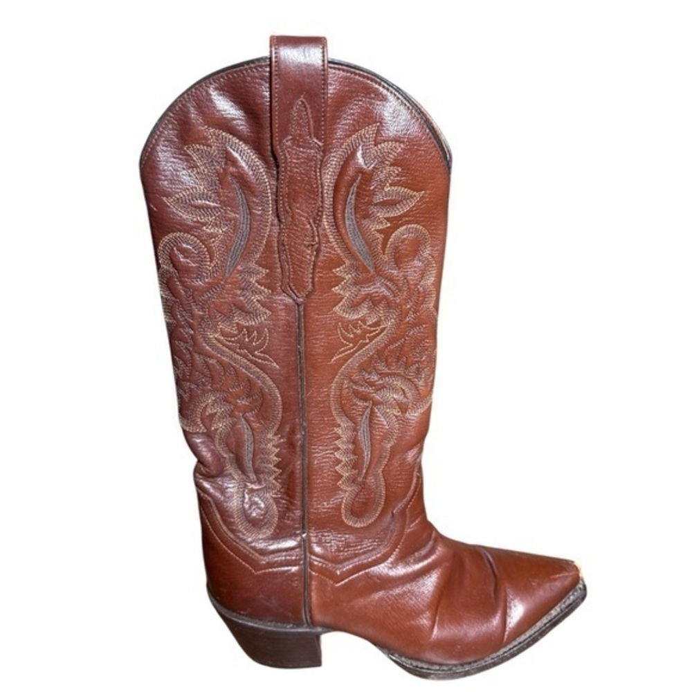 ▶️ Dan Post ◀️ Leather Western Boots Mahogany / Brown Embroidered  6.5